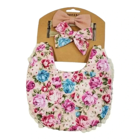 Boho Vintage Inspired Reversable Baby Bib with Matching Headbands Baby G… - Picture 1 of 10